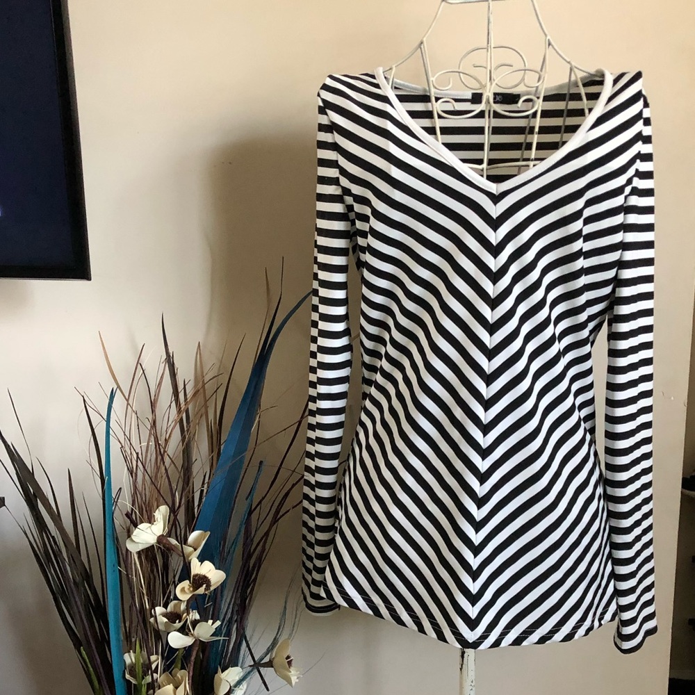 NWOT Sz Large Boutique Brand Striped V-neck